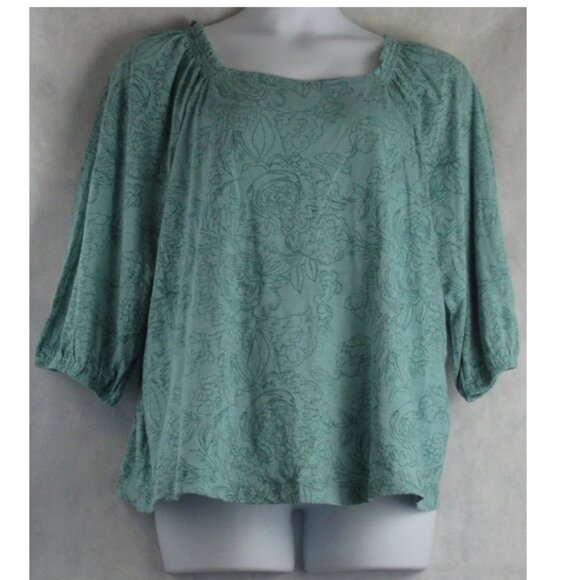 Style & Co Women's Plus Size Cotton Blend Square-Neck Top, Teal Floral, 2X - Picture 1 of 6